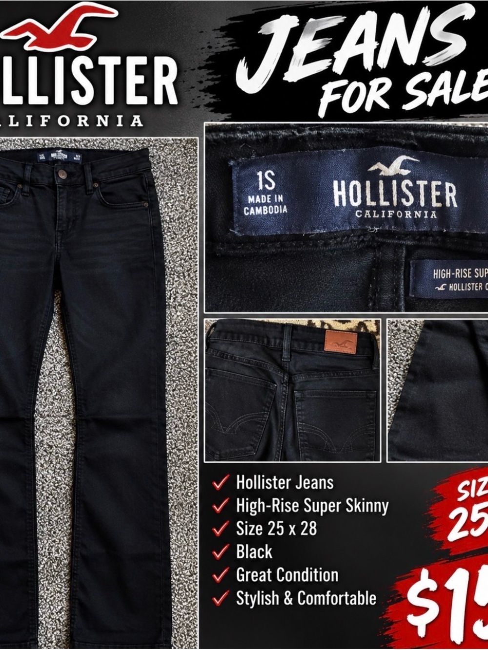 Hollister Men’s Skinny Jeans in Black
